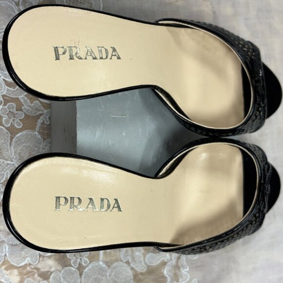 PRADA-Women-Black Patent leather cut out-heel Sandals.SZ-5.5 - Picture 12 of 15